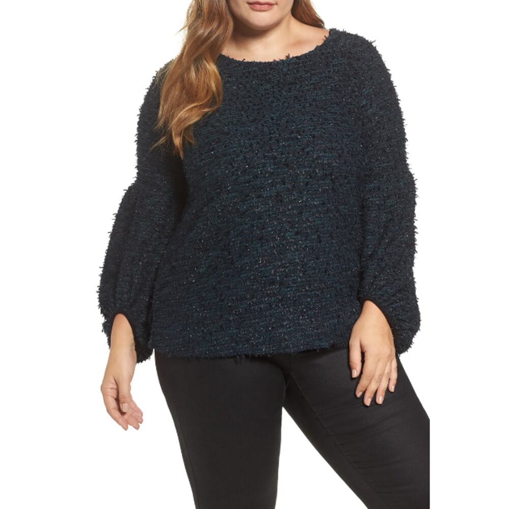 Vince Camuto Women Eyelash Knit Scooped Neck Sweater Multi Plus Size 1X